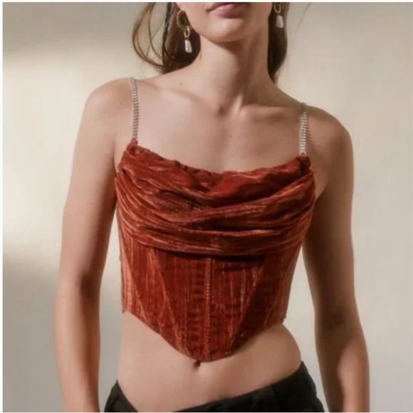 ⭐️ UO Lexi Velvet Cowl Neck Boho Peasant Hipster Romantic Corset Party Blouse - Picture 4 of 4